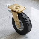 250mm Directional Lock and Leading Brake Castor Black Elastic Rubber Wheel Ribbed Tread Ball Bearing Top Plate 450kg Load Capacity 3