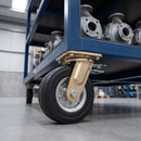 250mm Directional Lock and Leading Brake Castor Black Elastic Rubber Wheel Ribbed Tread Ball Bearing Top Plate 600kg Load Capacity 1
