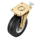 250mm Directional Lock Swivel Castor Black Elastic Rubber Wheel Ribbed Tread Ball Bearing Top Plate 600kg Load Capacity 2