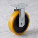 250mm Fixed Castor Yellow Polyurethane on Cast Iron Wheel 138 x 110mm Top Plate 1400kg Load Capacity 2
