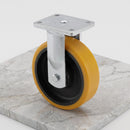 250mm Fixed Castor Yellow Polyurethane on Cast Iron Wheel 175 x 140mm Top Plate 1800kg Load Capacity 2
