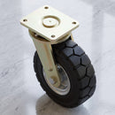 250mm Heavy Duty Swivel Castor Black Elastic Rubber Wheel Wide Block Tread Ball Bearing Top Plate 600kg Load Capacity 6