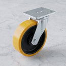 250mm Swivel Fabricated Castor Yellow Polyurethane on Cast Iron Wheel Ball Bearing 175 x 140mm Top Plate 1800kg Load Capacity 2