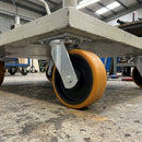 250mm Swivel Fabricated Castor Yellow Polyurethane on Cast Iron Wheel Ball Bearing Top Plate 1700kg Load Capacity 1