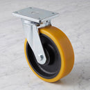 250mm Swivel Fabricated Castor Yellow Polyurethane on Cast Iron Wheel Ball Bearing Top Plate 1700kg Load Capacity 2