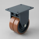 250mm Twin Wheel Fixed Gantry Castor Orange Polyurethane on Cast Iron Wheel Top Plate 2800kg Load Capacity 2