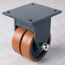 250mm Twin Wheel Fixed Gantry Castor Orange Polyurethane on Cast Iron Wheel Top Plate 2800kg Load Capacity 5