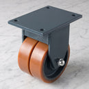 250mm Twin Wheel Fixed Gantry Castor Orange Polyurethane on Cast Iron Wheel Top Plate 3500kg Load Capacity 2