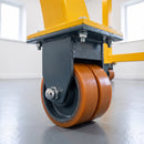 250mm Twin Wheel Fixed Gantry Castor Orange Polyurethane on Cast Iron Wheel Top Plate 3500kg Load Capacity 3