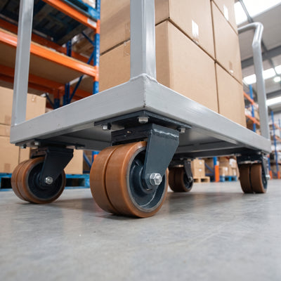 125mm Twin Wheel Swivel Gantry Castor Brown Polyurethane on Cast Iron Wheel Top Plate 800kg Load Capacity