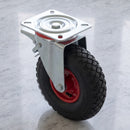 260mm Braked Swivel Castor Black Pneumatic Wheel Metal Centre Roller Bearing Top Plate 136kg Load Capacity 3