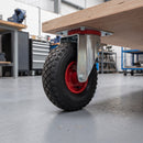 260mm Braked Swivel Castor Black Pneumatic Wheel Metal Centre Roller Bearing Top Plate 136kg Load Capacity 5