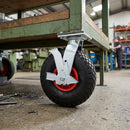 260mm Braked Swivel Castor Black Puncture-Proof Wheel Red Centre Roller Bearing Top Plate 120kg Load Capacity 1
