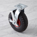 260mm Braked Swivel Castor Black Puncture-Proof Wheel Red Centre Roller Bearing Top Plate 120kg Load Capacity 2