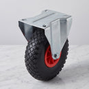 260mm Fixed Castor Black Puncture-Proof Wheel Red Centre Roller Bearing Top Plate 120kg Load Capacity 5