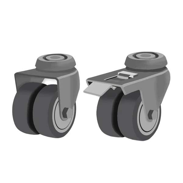 Dim Gray 75mm Apparatus Castors with Total Stop Brake, Single Bolt Fitting & Twin Grey Non Marking Wheel - 90kg Load Capacity