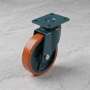 300mm Swivel Castor Orange Polyurethane on Cast Iron Wheel Ball Bearing Top Plate 1800kg Load Capacity 2
