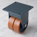 300mm Twin Wheel Fixed Gantry Castor Orange Polyurethane on Cast Iron Wheel Ball Bearing 255 x 205mm Top Plate 3500kg Load Capacity 2