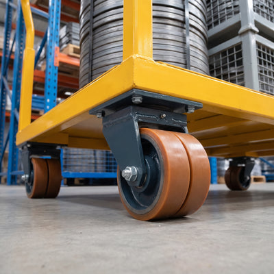 300mm Twin Wheel Swivel Gantry Castor Orange Polyurethane on Cast Iron Wheel Ball Bearing 255 x 205mm Top Plate 3500kg Load Capacity
