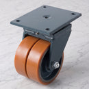 300mm Twin Wheel Swivel Gantry Castor Orange Polyurethane on Cast Iron Wheel Ball Bearing 255 x 205mm Top Plate 3500kg Load Capacity 2