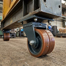 300mm Twin Wheel Swivel Gantry Castor Orange Polyurethane on Cast Iron Wheel Ball Bearing 255 x 205mm Top Plate 3500kg Load Capacity 3