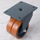 300mm Twin Wheel Swivel Gantry Castor Orange Polyurethane on Cast Iron Wheel Ball Bearing 255 x 205mm Top Plate 3500kg Load Capacity 6