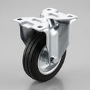 160mm Fixed Castor with Black Rubber Wheel and Metal Centre