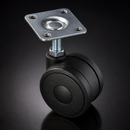 50mm Twin Wheel Rubber Swivel Castor M8x15mm