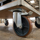 150mm Braked Castor - Polyurethane on Cast Iron, 50mm Tread