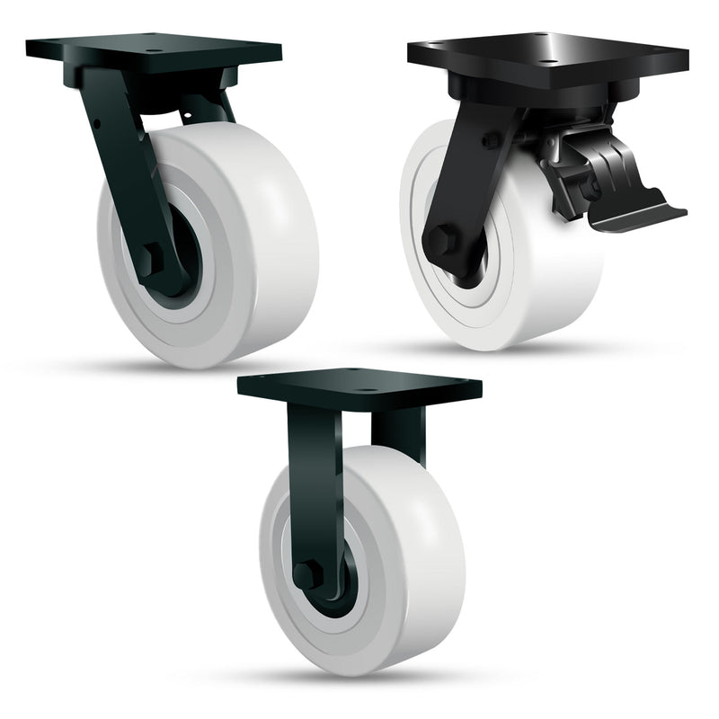 200mm Ultra Heavy Duty Swivel, Fixed & Total Stop Braked Castor With 4 Bolt Fixing Plate 2500kg Load Capacity