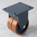 400mm Twin Wheel Fixed Gantry Castor Orange Polyurethane on Cast Iron Wheel Ball Bearing 340 x 255mm Top Plate 6200kg Load Capacity 2