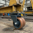 400mm Twin Wheel Swivel Gantry Castor Brown Polyurethane on Cast Iron Wheel Top Plate 6200kg Load Capacity 3