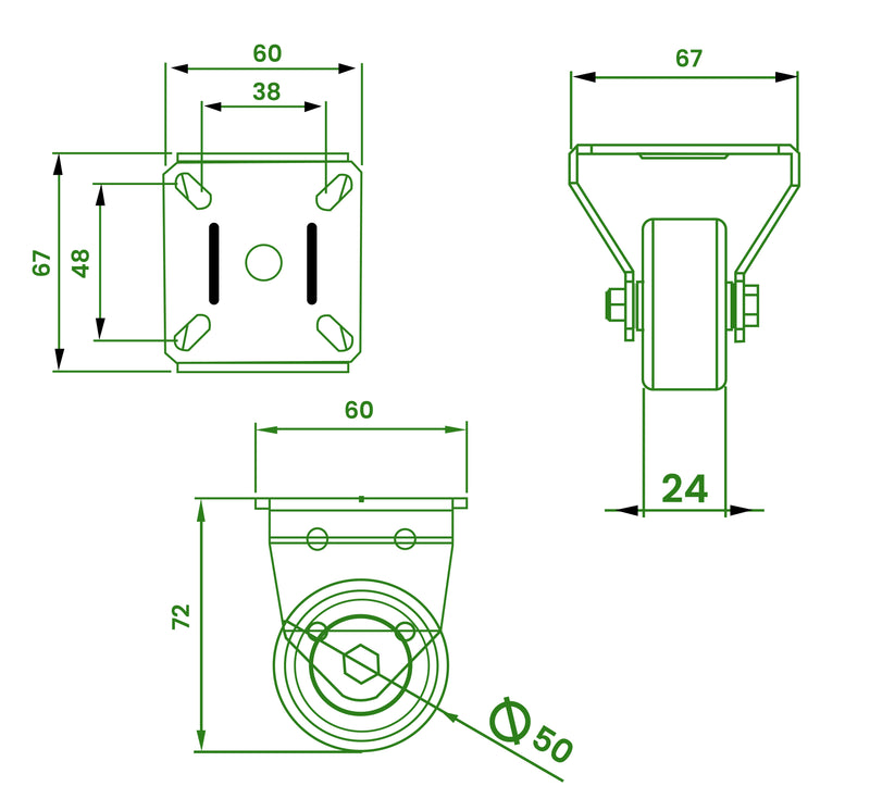 50mm Fixed Castors with Grey Rubber Wheel, 60kg Load Capacity, Top Plate, Plain Bearing, for Furniture, Equipment & Display – Easy Mobility