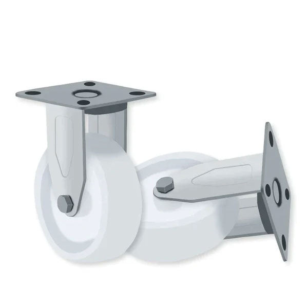 Light Gray 50mm Stainless Steel Swivel, Fixed & Total Stop Braked Castor With Nylon Wheel 40kg Load Capacity