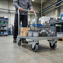 Dark Gray Pressed Steel Braked Swivel Castors With Grey Rubber on Black Polypropylene Wheel - 50mm to 100mm