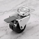 50mm twin wheel braked swivel top plate castor black polypropylene wheels 60kg on grey marble