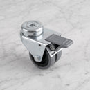 50mm twin wheel braked swivel bolt hole castor grey rubber on polypropylene wheels 60kg on grey marble