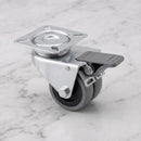 50mm twin wheel braked swivel top plate castor grey rubber on polypropylene wheels 60kg on grey marble