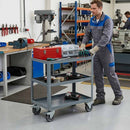 Gray 50mm Pressed Steel Swivel Castor with Brake, Grey Rubber Wheel - 4-Hole Top Plate - 50kg Load Capacity