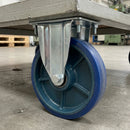 Fixed Castors 100mm Cast Iron with Blue Polyurethane
