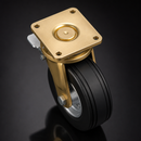 250mm Leading Brake Castor - Elastic Rubber Wheel, Ribbed Tread