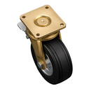 250mm Leading Brake Castor - Elastic Rubber Wheel, Ribbed Tread