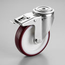 125mm Braked Bolt Hole Castor - Polyurethane Wheel