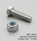 M8 x 30mm Stainless Steel Bolts & Nyloc Nuts - 16 Pack