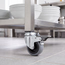 60mm braked grey rubber bolt hole castor on a stainless steel catering trolley