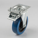 160mm Directional Lock Castor Blue Non-Marking Rubber 300kg Load Capacity