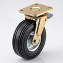 250mm Leading Brake Castor - Elastic Rubber Wheel, Ribbed Tread
