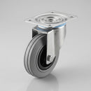 200mm Stainless Steel Swivel Castor – Grey Rubber Wheel