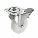 White Smoke Pressed Steel Braked Swivel Castors With White Nylon Wheel - 50mm & 75mm