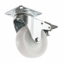 White Smoke Pressed Steel Braked Swivel Castors With White Nylon Wheel - 50mm & 75mm